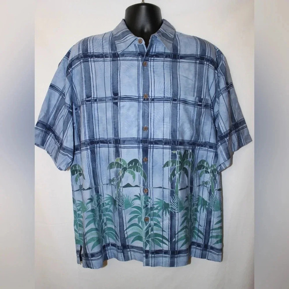 Tommy Bahama 100% Silk Short Sleeve Tropical Palm Tree Button Down Shirt Large - Picture 2 of 12